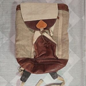 TERRA PAX Eco-friendly Hemp Linen Leather Beige TerraPax School Travel Backpack